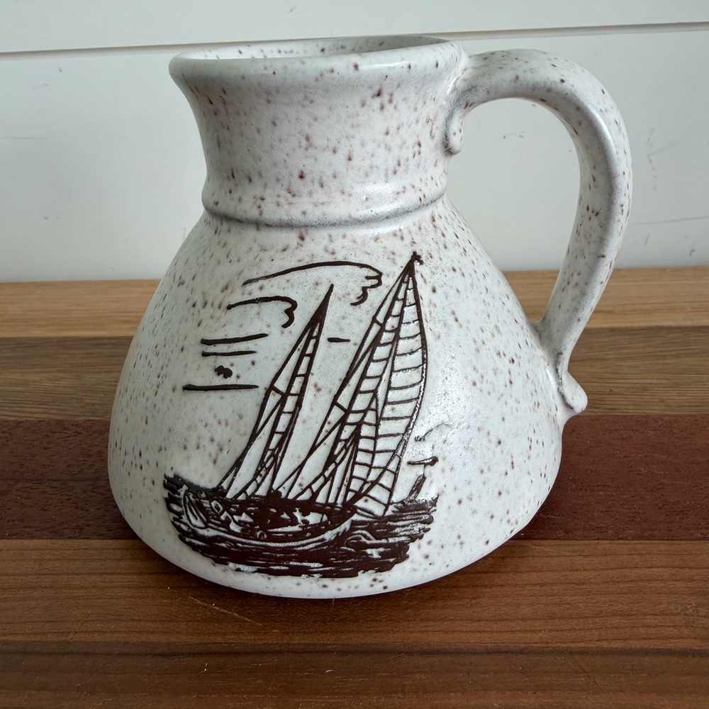Vintage Stoneware Nautical No Spill Mug Sailboats
